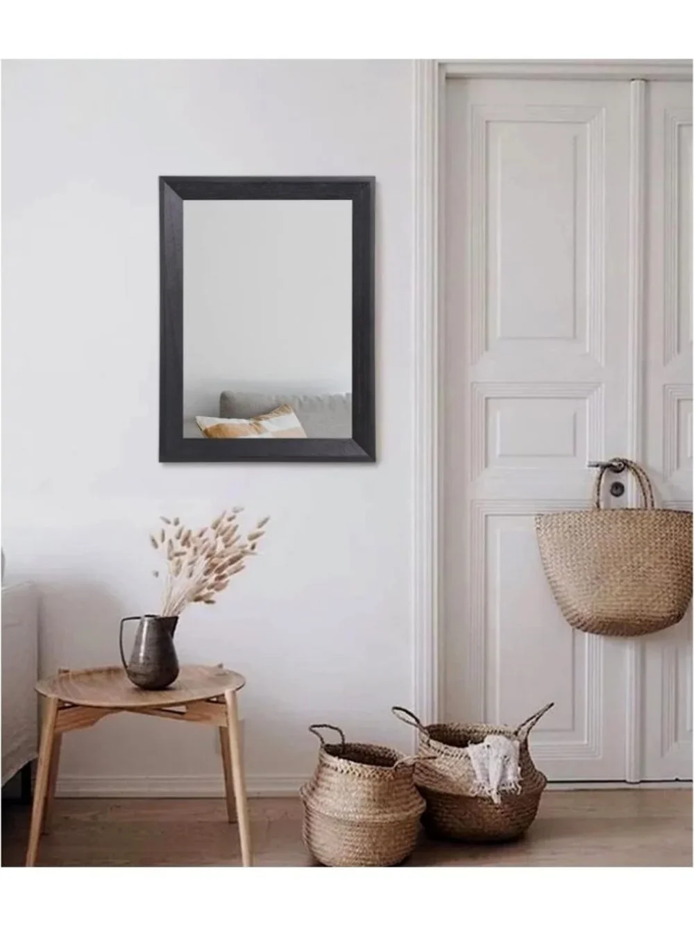 Large Black Rectangle Wall Mirror with Wood Frame - Stylish Home Decor Accent